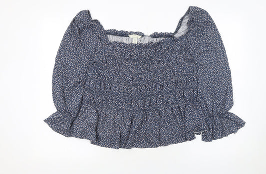 H&M Women’s Blue Floral Long Sleeve Peasant Blouse Size 18
