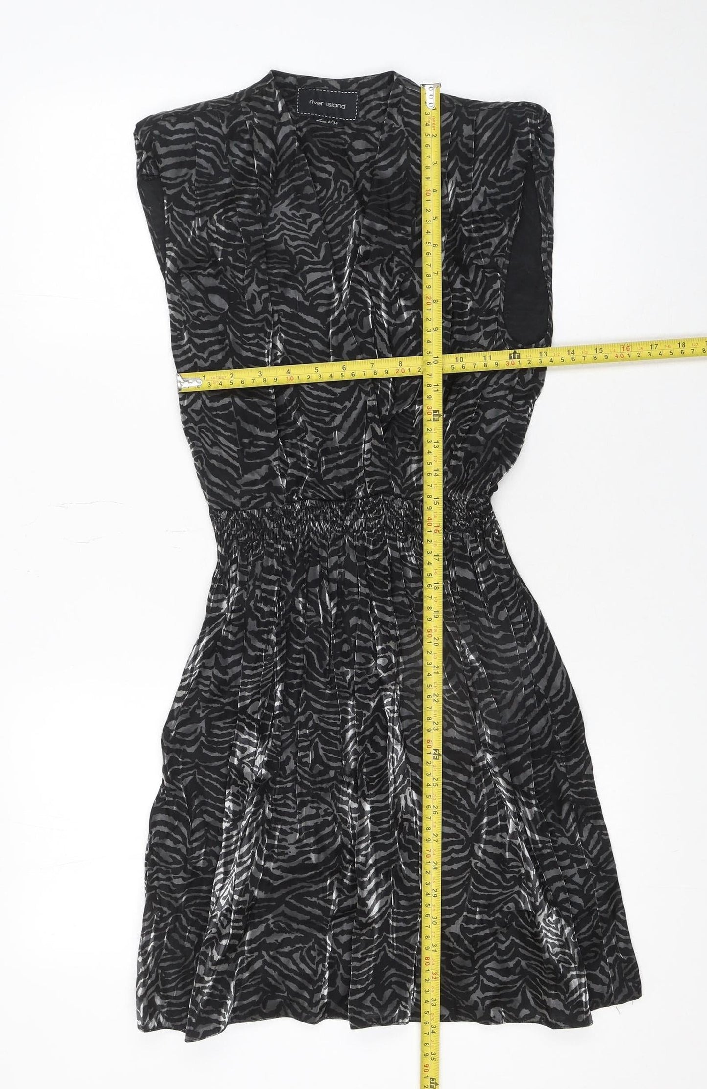 River Island Women’s Black Animal Print Sleeveless Shift Dress Size 8