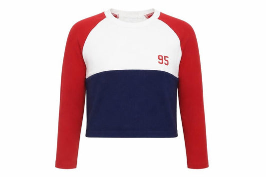 Urban Outfitters Womens Red White Blue Cropped Long Sleeve Colourblock T-Shirt Size S