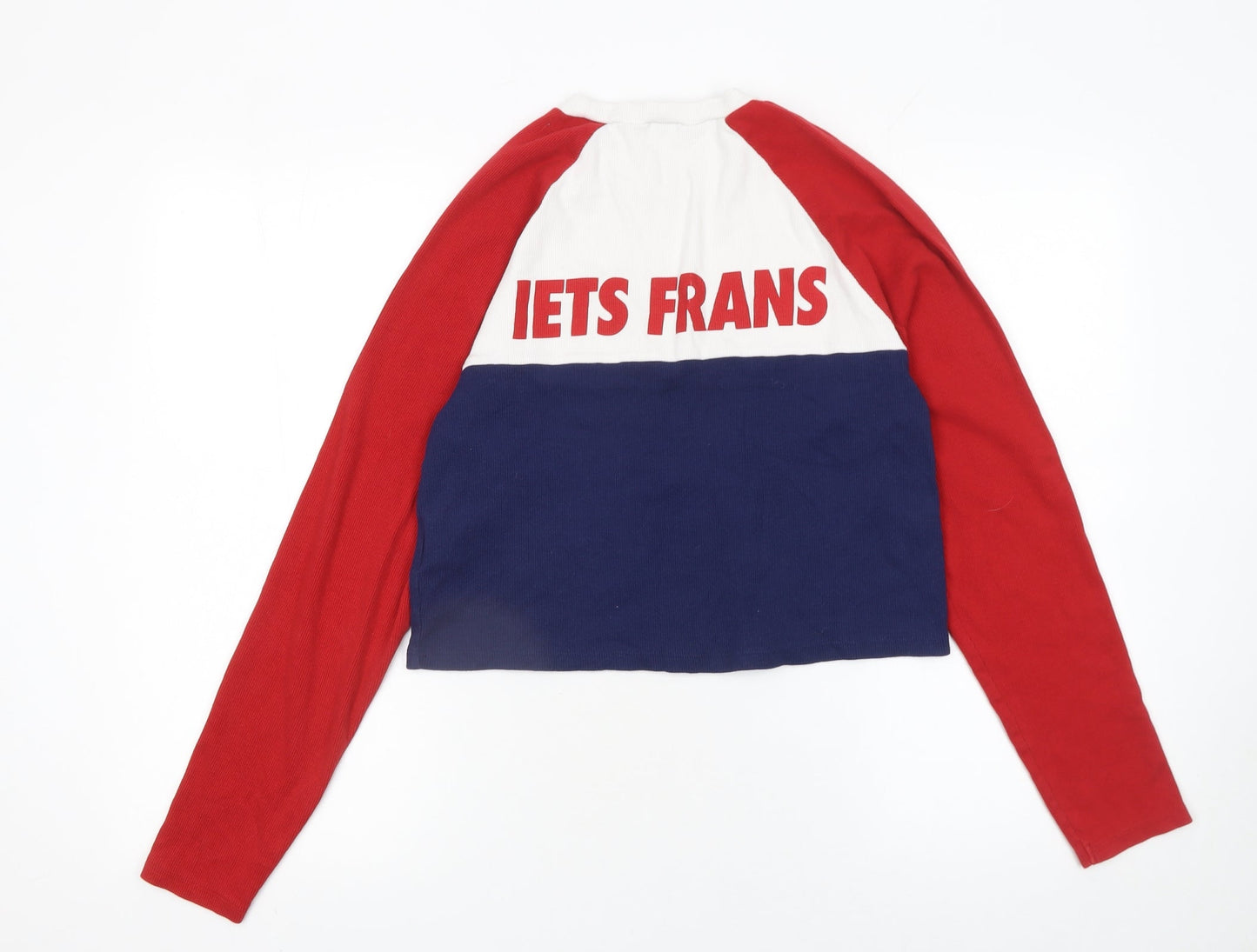 Urban Outfitters Womens Red White Blue Cropped Long Sleeve Colourblock T-Shirt Size S