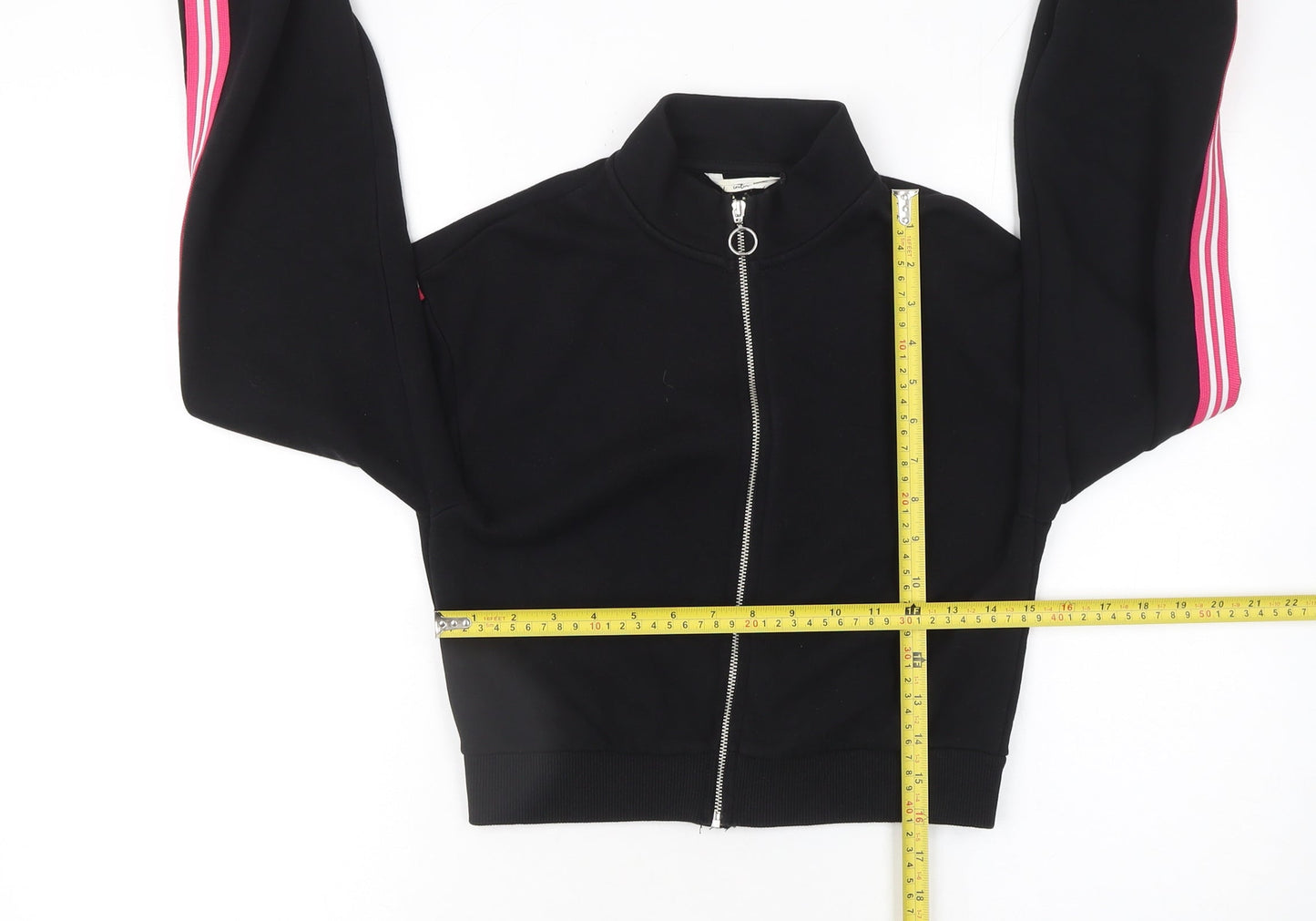 Matalan Girls Black Full Zip Hoodie 14 Years Pink Stripe Trim