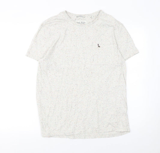 Jack Wills Men's Beige Speckled Slim Fit Crew Neck T-Shirt L