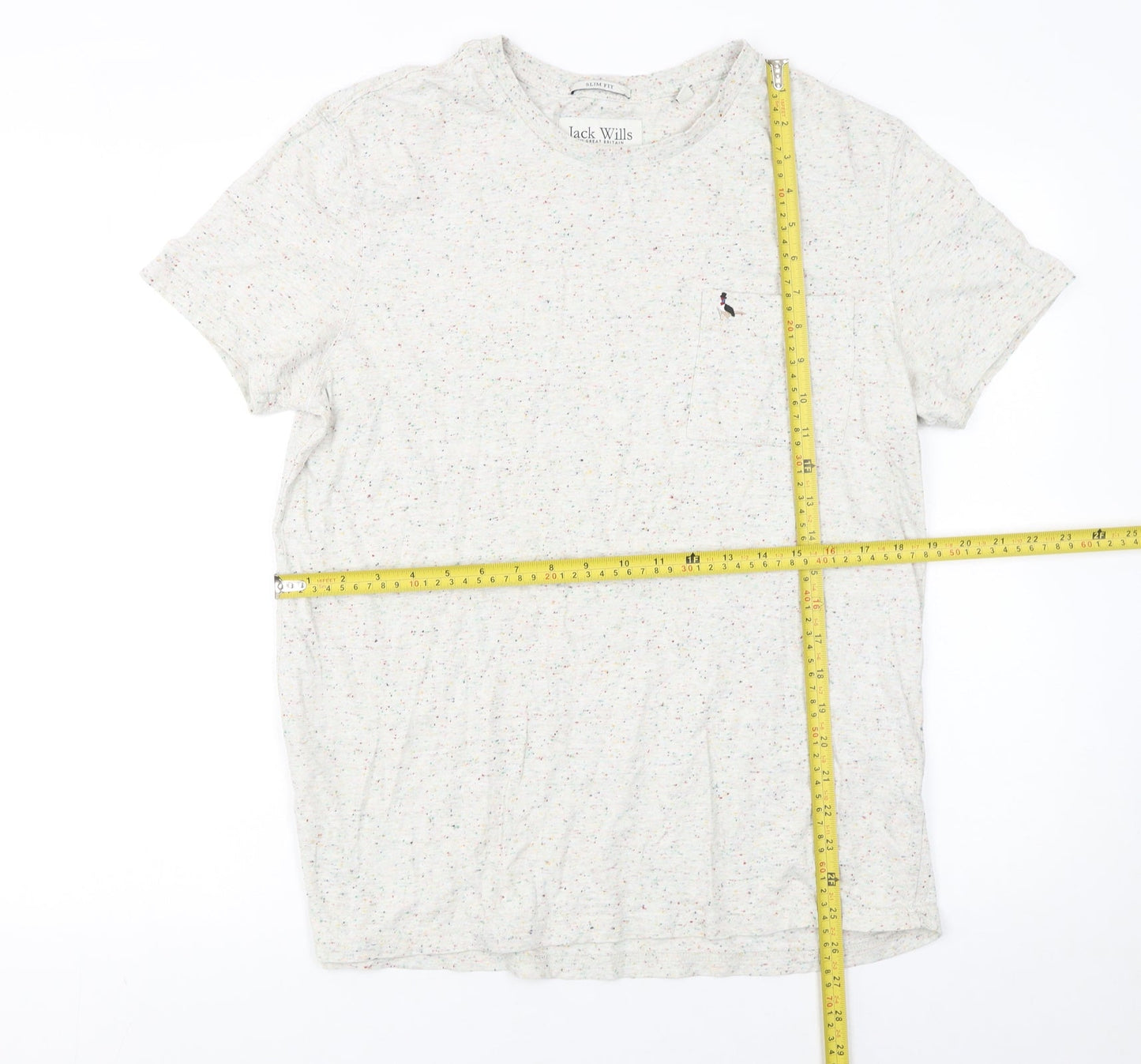 Jack Wills Men's Beige Speckled Slim Fit Crew Neck T-Shirt L