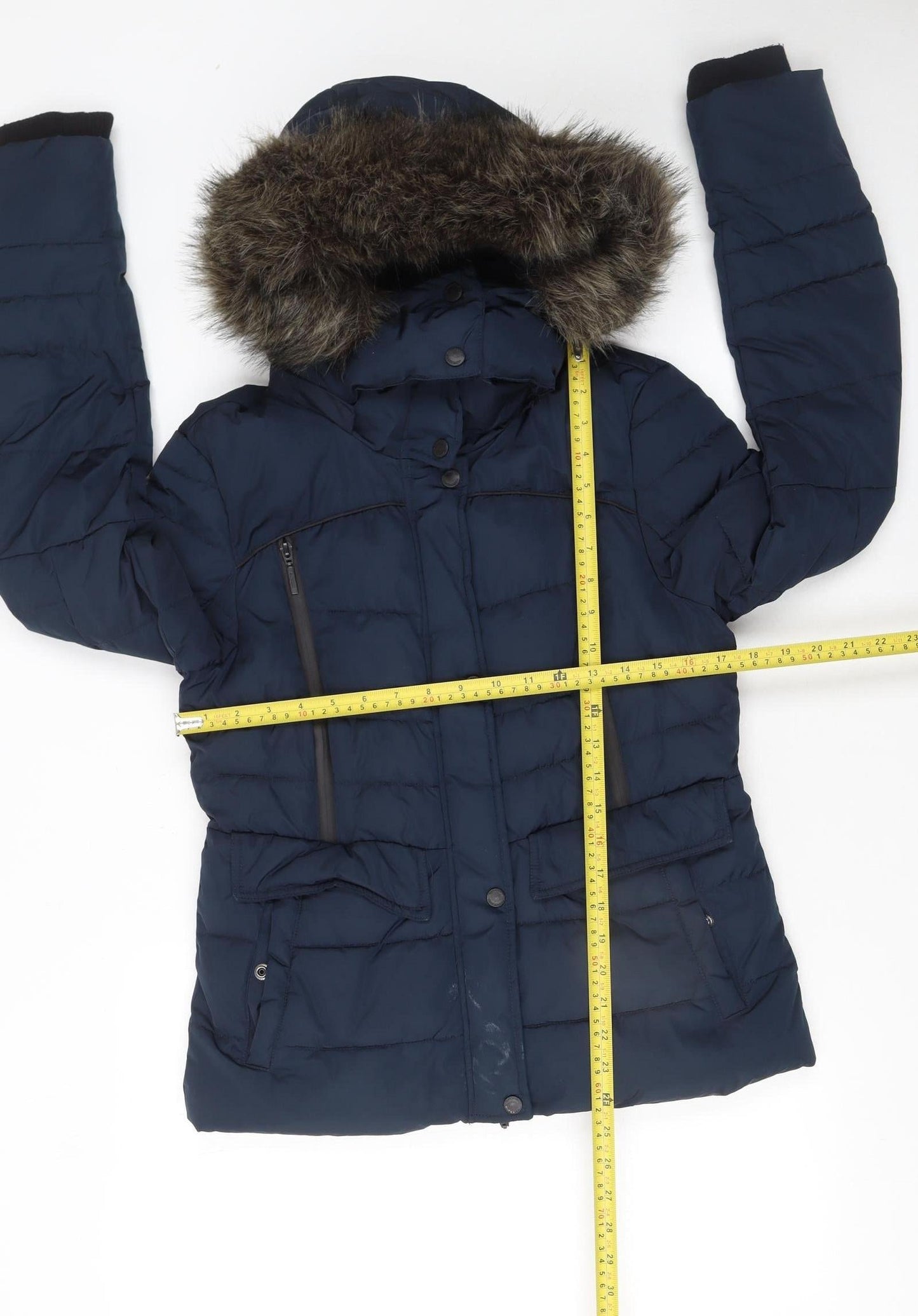 Superdry Women's Blue Faux Fur Hooded Puffer Jacket Size 10