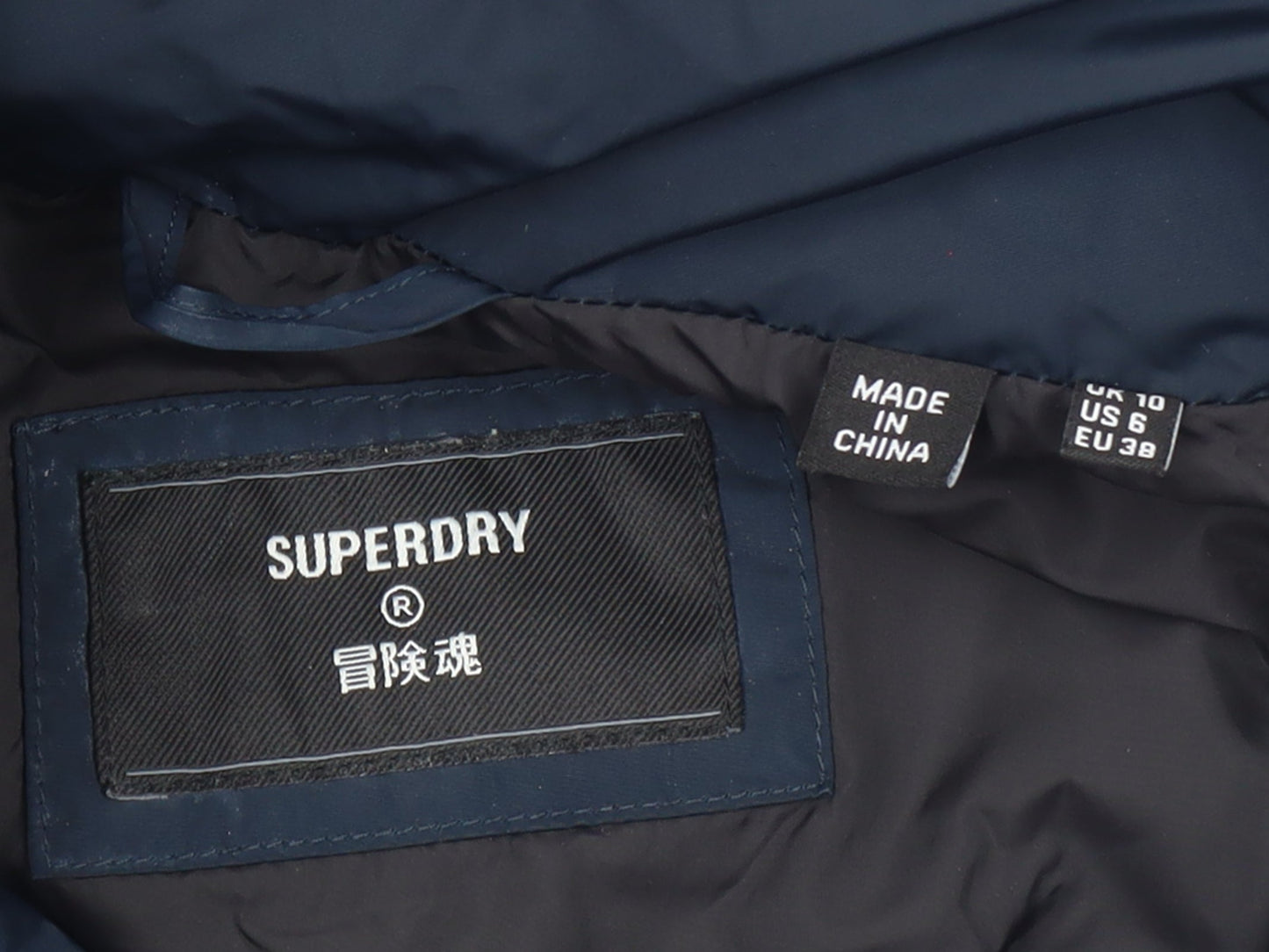 Superdry Women's Blue Faux Fur Hooded Puffer Jacket Size 10