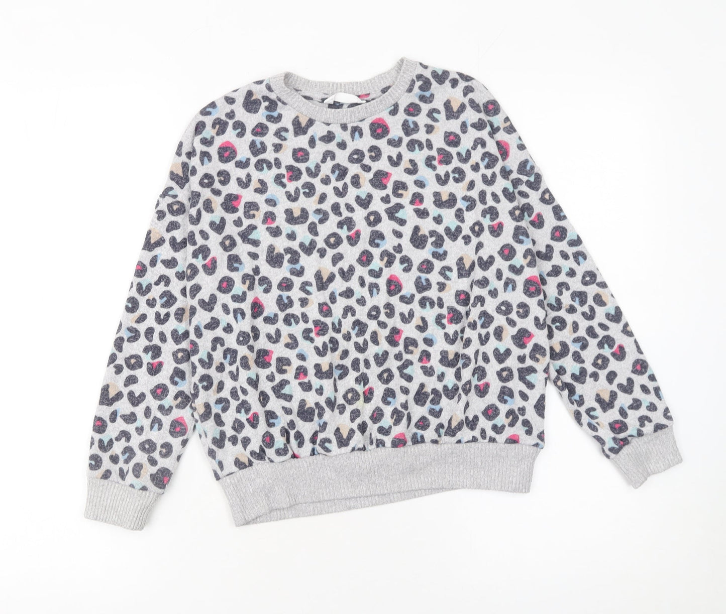 Marks and Spencer Girls Grey Animal Print Pullover Jumper 10-11 Years