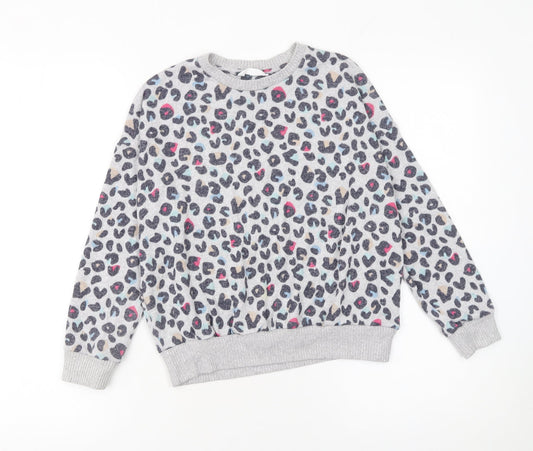 Marks and Spencer Girls Grey Animal Print Pullover Jumper 10-11 Years