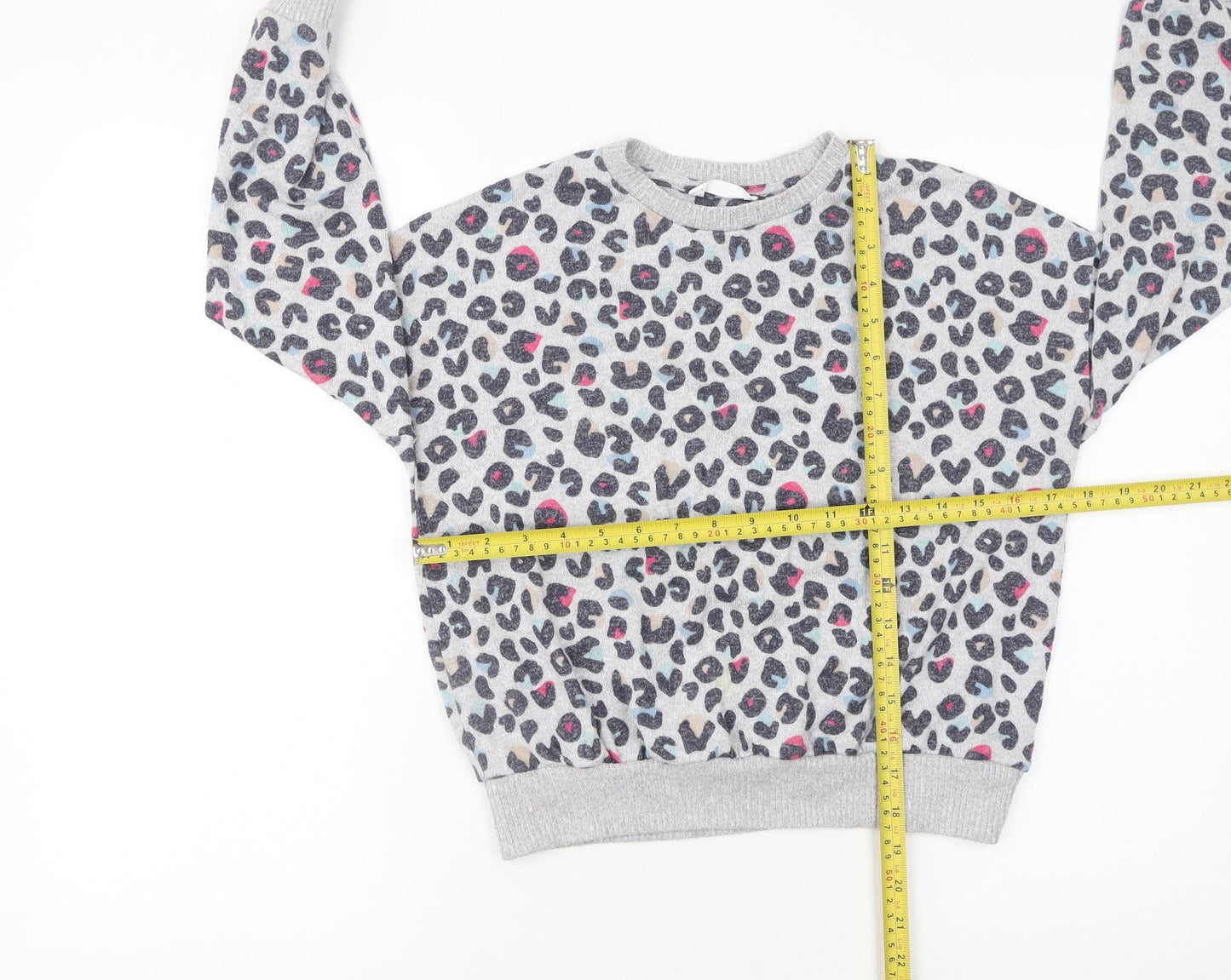 Marks and Spencer Girls Grey Animal Print Pullover Jumper 10-11 Years