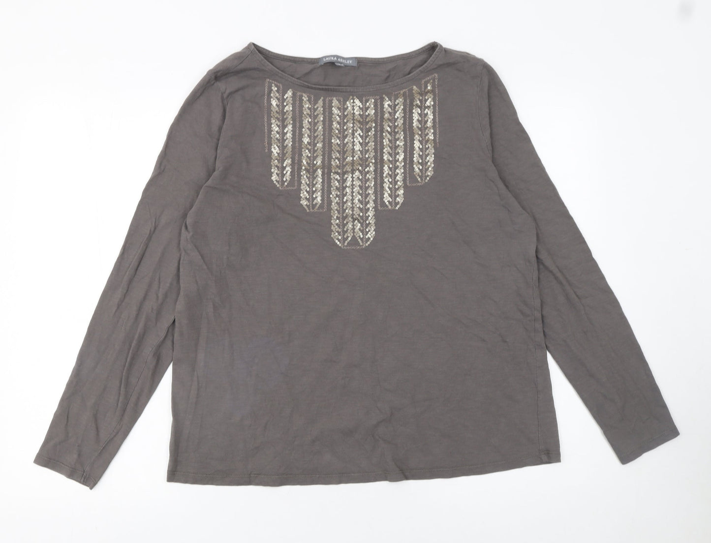 Laura Ashley Women Brown Long Sleeve Sequin Cotton Top UK 18