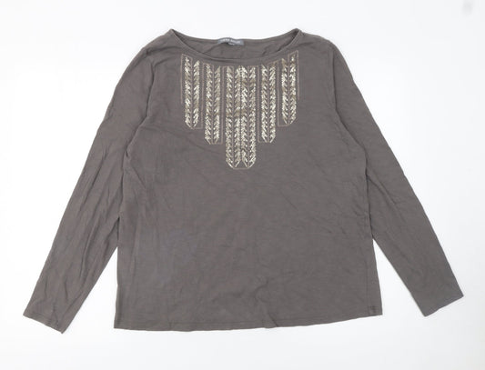 Laura Ashley Women Brown Long Sleeve Sequin Cotton Top UK 18