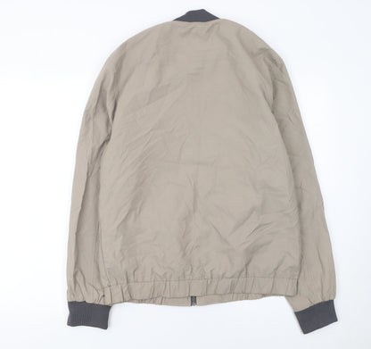 River Island Men's Beige Bomber Jacket M Cotton Nylon Full Zip