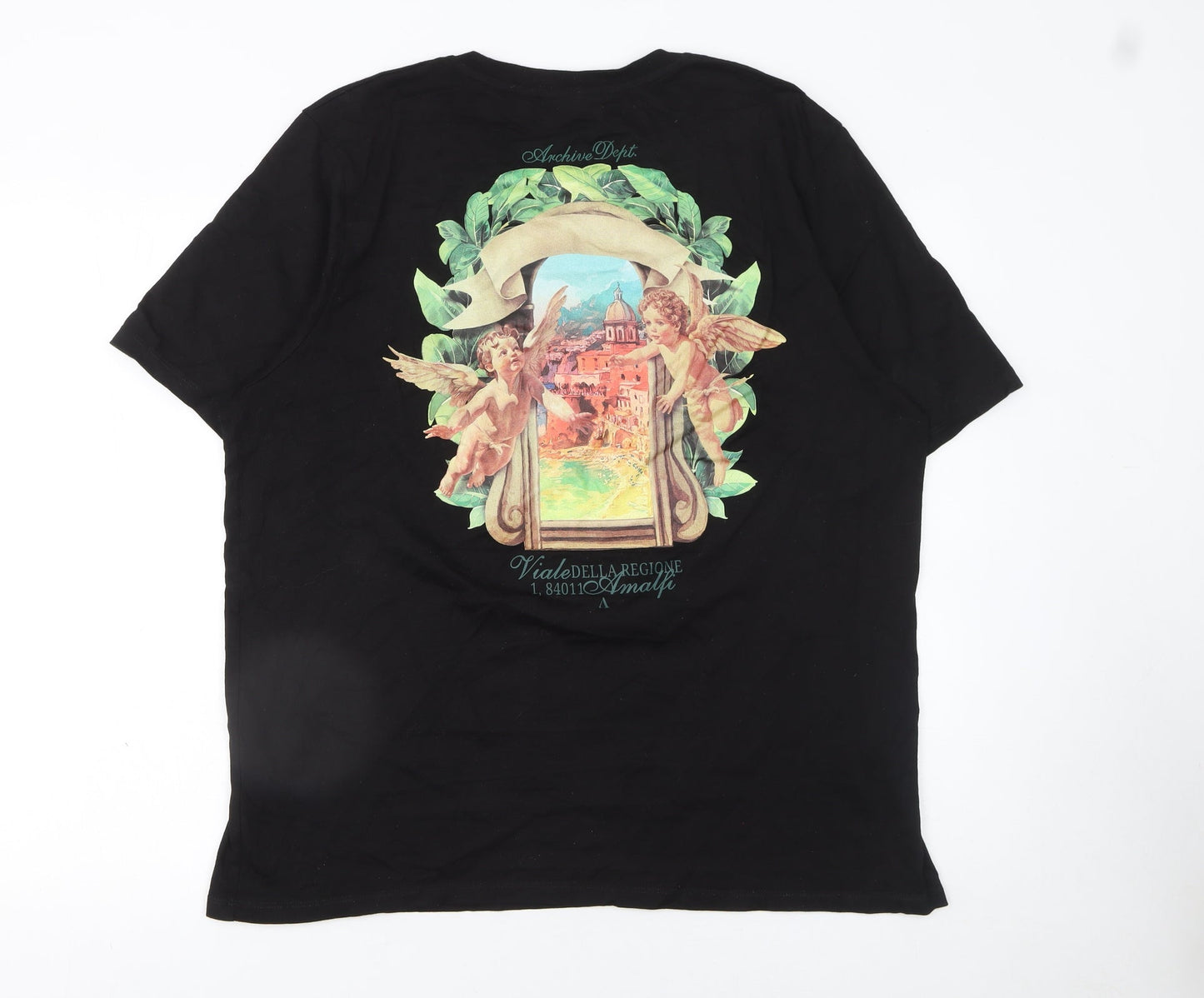 Alessandro Zavetti Men’s Black Amalfi Graphic Print Cotton T-Shirt XL