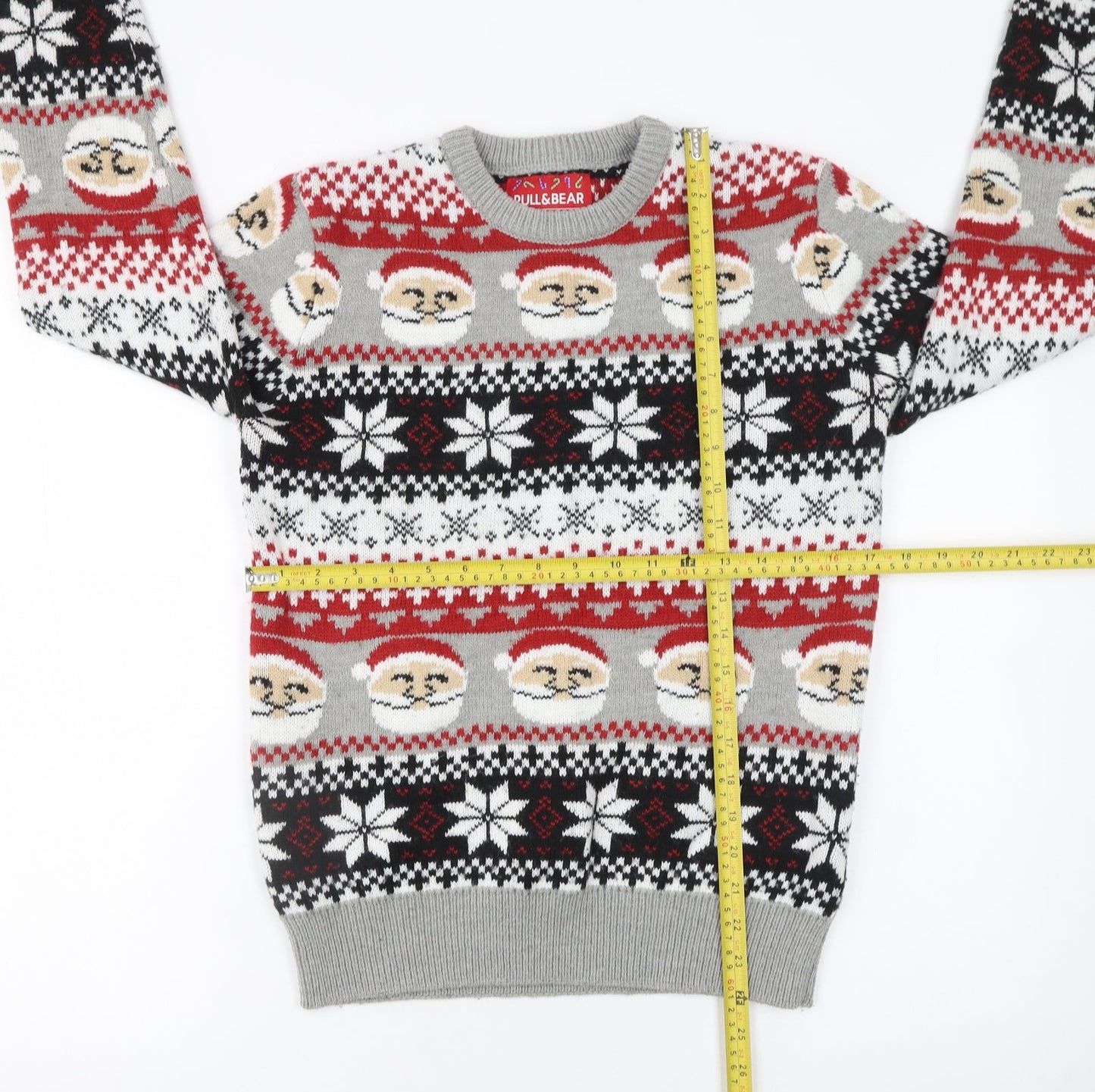 Pull&Bear Men Grey Santa Fair Isle Christmas Jumper Size S