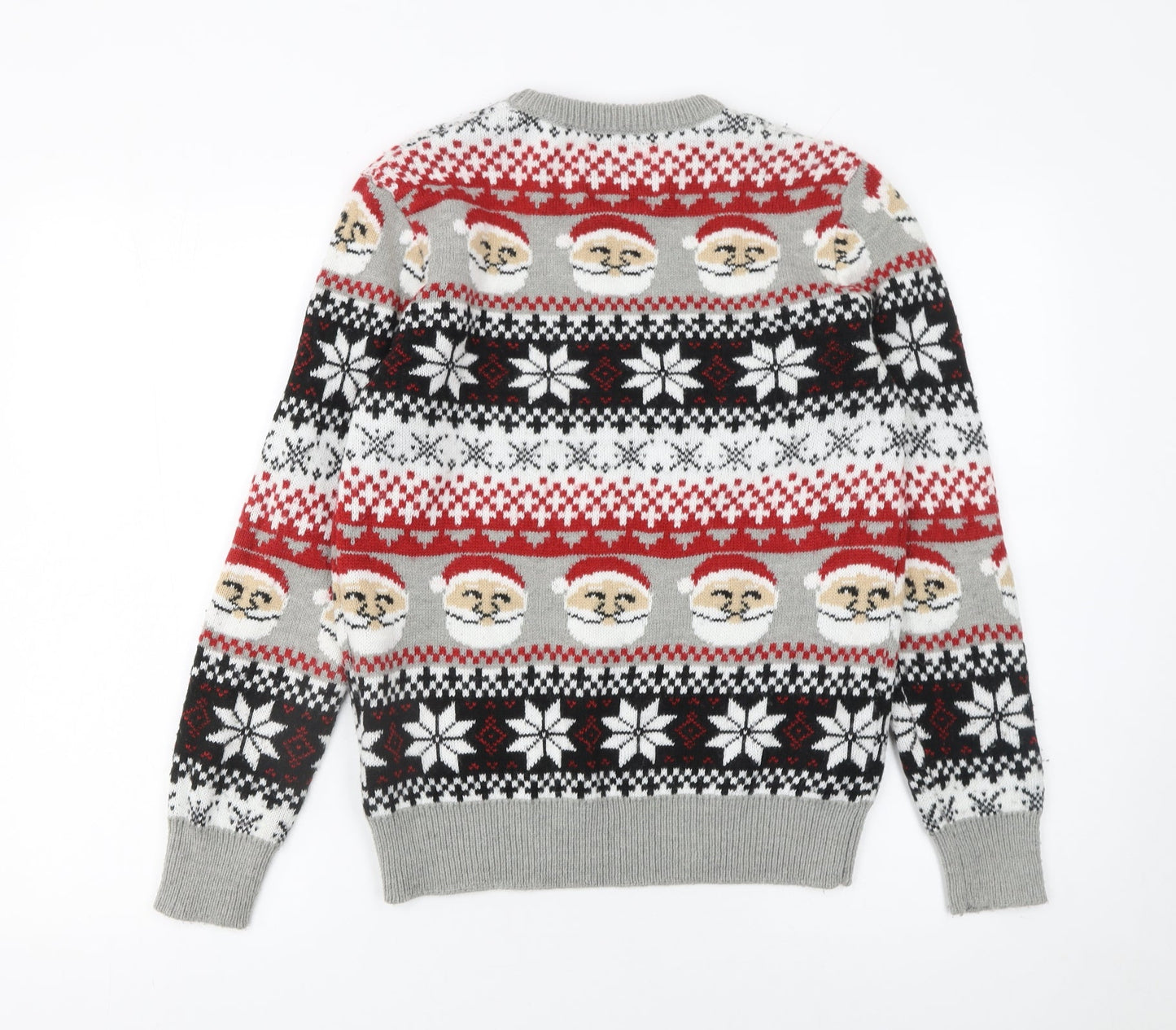 Pull&Bear Men Grey Santa Fair Isle Christmas Jumper Size S