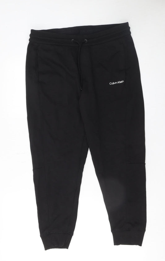 Calvin Klein Men Black Jogger Trousers M Cotton Blend Tapered Fit