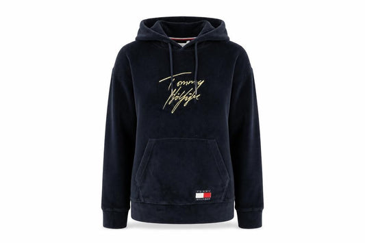 Tommy Hilfiger Womens Navy Blue Velour Hoodie XS Relaxed Fit