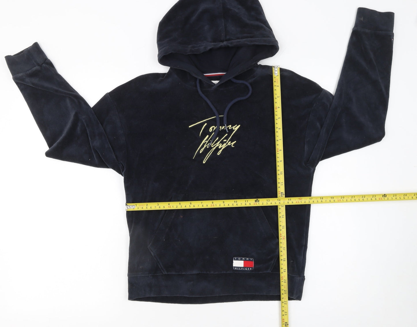 Tommy Hilfiger Womens Navy Blue Velour Hoodie XS Relaxed Fit