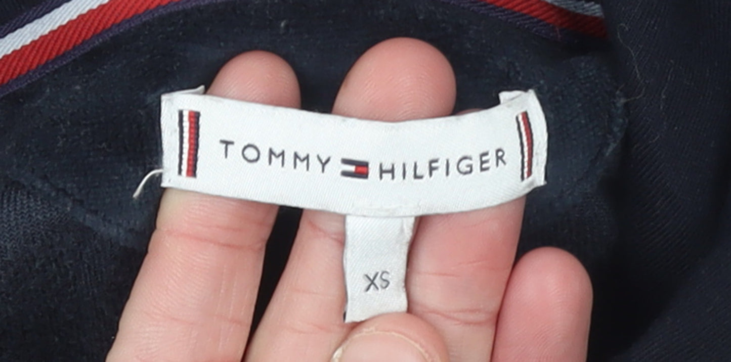 Tommy Hilfiger Womens Navy Blue Velour Hoodie XS Relaxed Fit