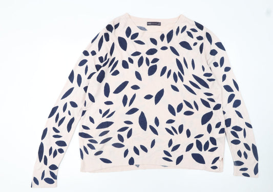 Marks and Spencer Women’s Beige Blue Leaf Knit Jumper Size 16