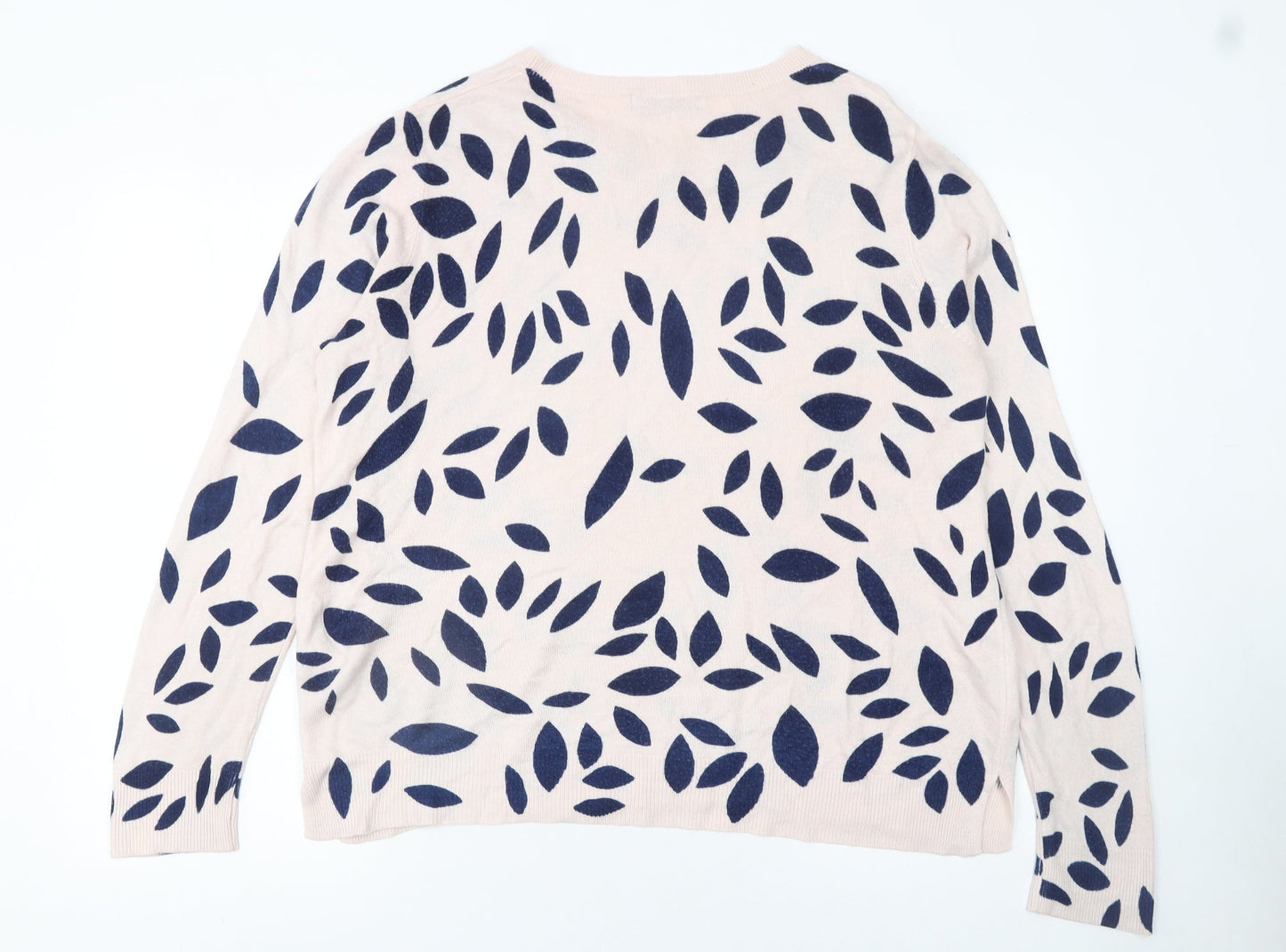 Marks and Spencer Women’s Beige Blue Leaf Knit Jumper Size 16