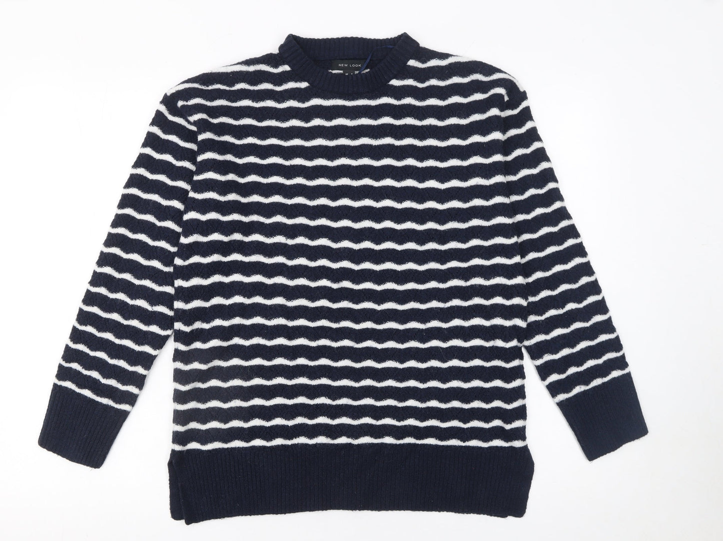 New Look Women's Blue Striped Crew Neck Pullover Jumper Size S
