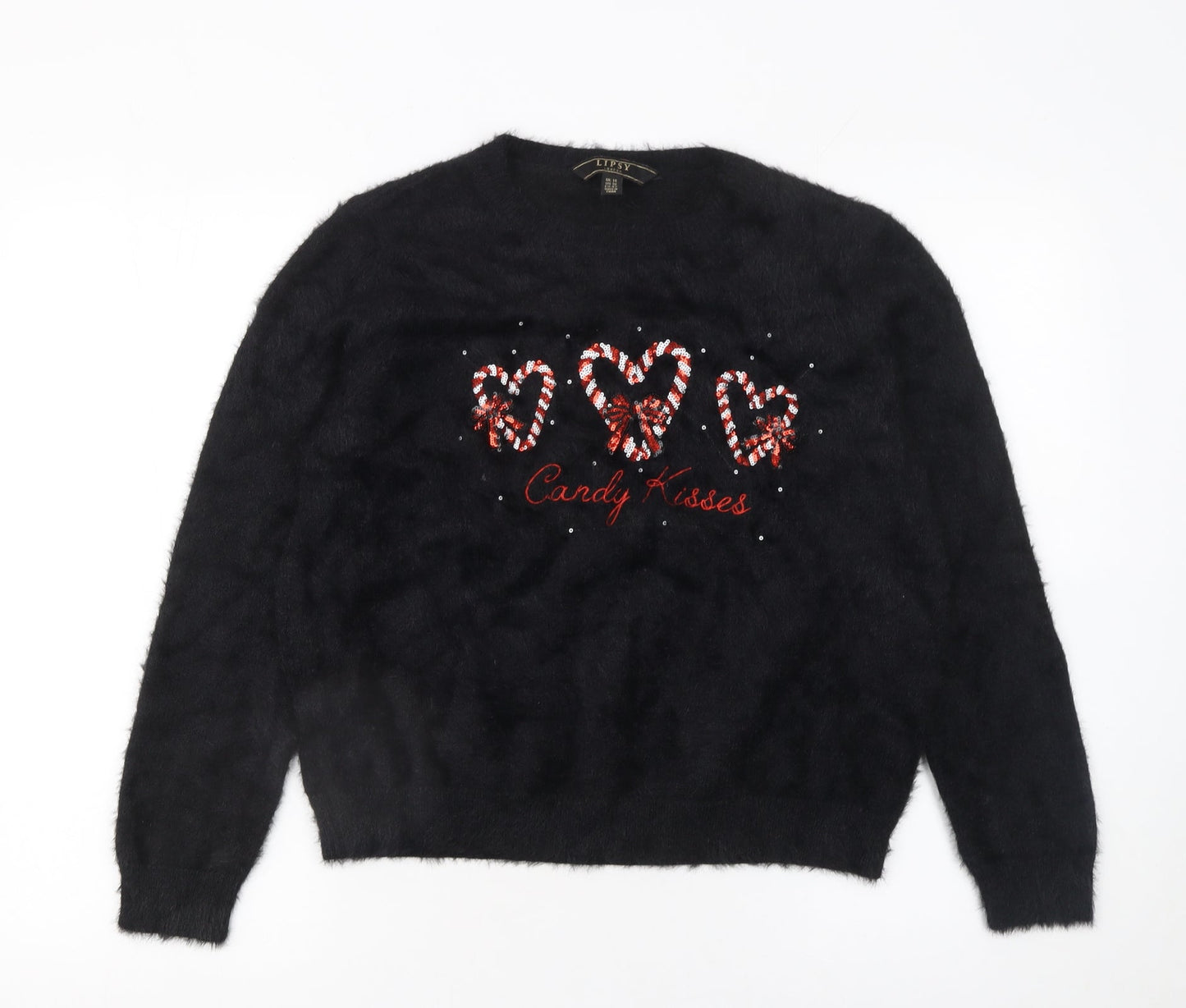 Lipsy Women Black Christmas Candy Kisses Jumper Size 14