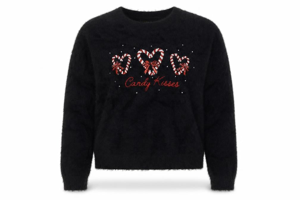 Lipsy Women Black Christmas Candy Kisses Jumper Size 14