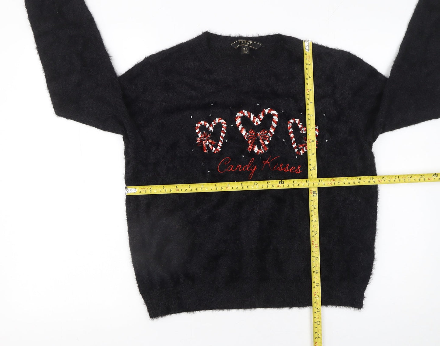Lipsy Women Black Christmas Candy Kisses Jumper Size 14