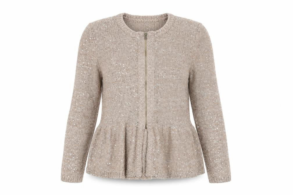 Marks & Spencer Women’s Beige Sequin Zip Knit Cardigan Size 12