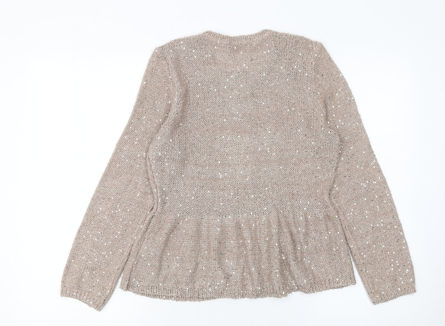 Marks and Spencer Women’s Beige Sequin Zip Knit Cardigan Size 12