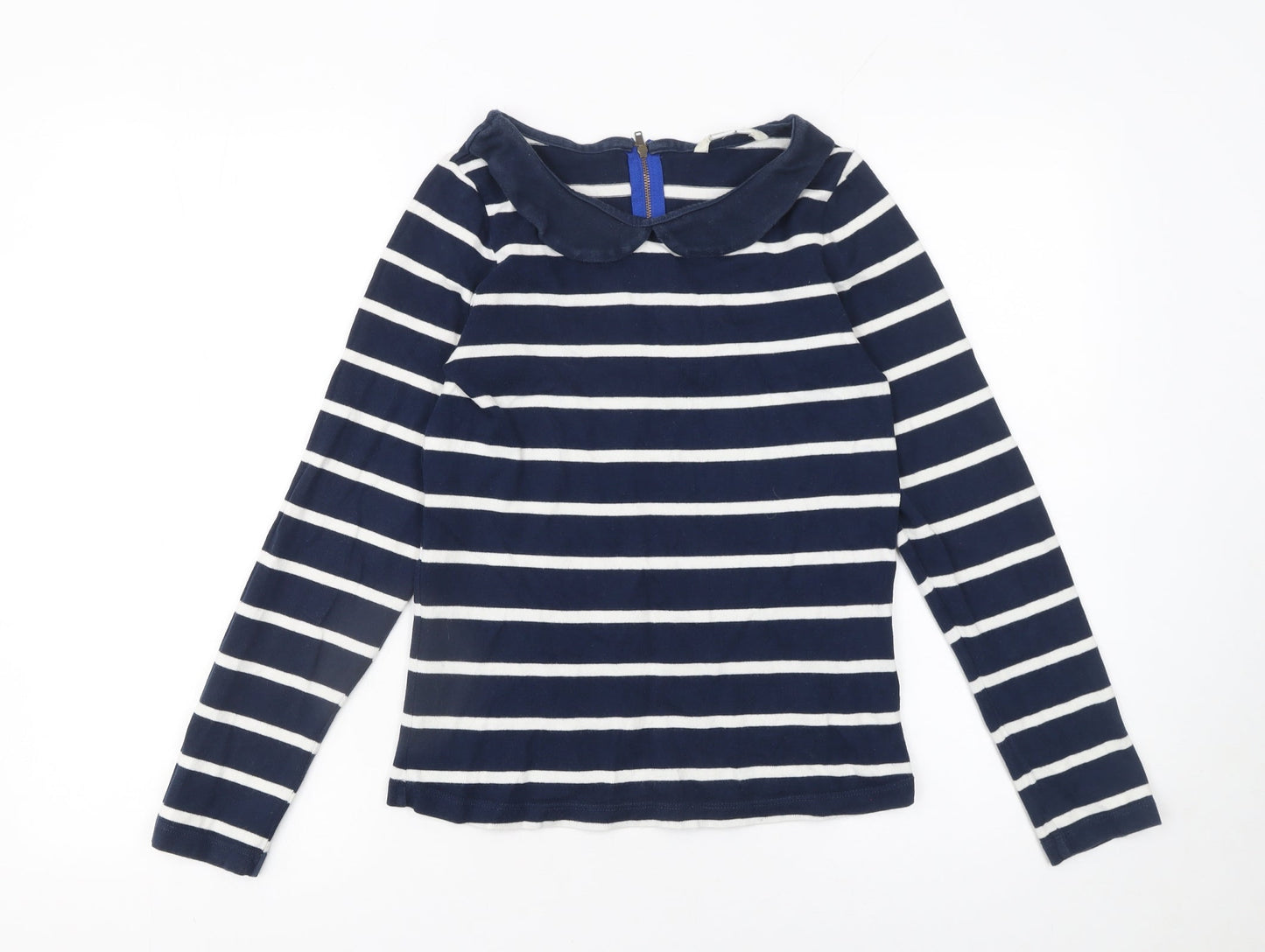 Boden Women Blue Striped Long Sleeve Collared Cotton T-Shirt UK 8