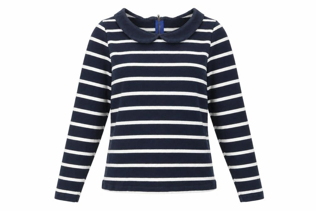 Boden Women Blue Striped Long Sleeve Collared Cotton T-Shirt UK 8