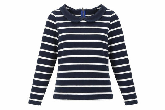 Boden Women Blue Striped Long Sleeve Collared Cotton T-Shirt UK 8