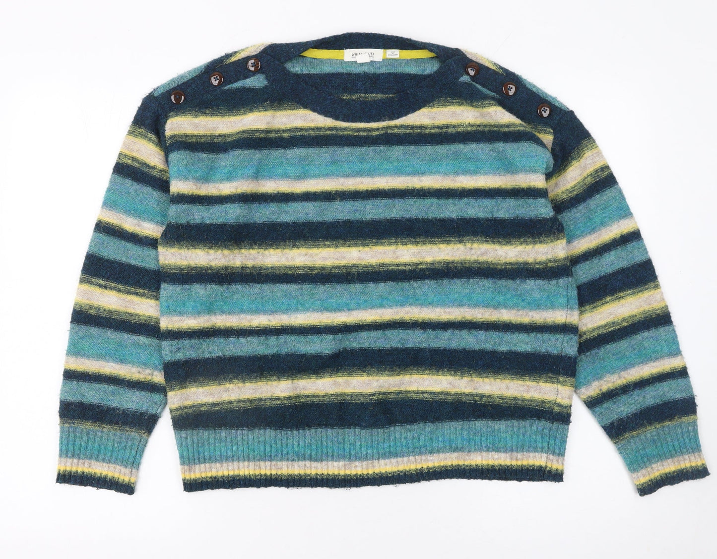White Stuff Women’s Multicoloured Striped Boat Neck Wool Blend Jumper UK 12