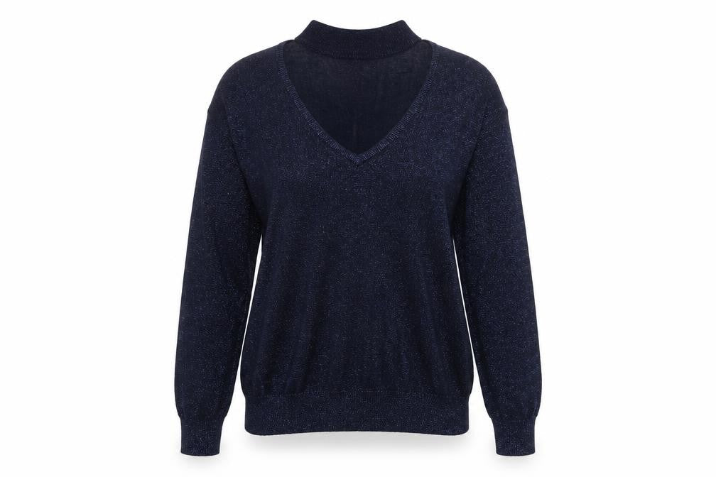 Next Women Blue V-Neck Glitter Knit Jumper Size 8