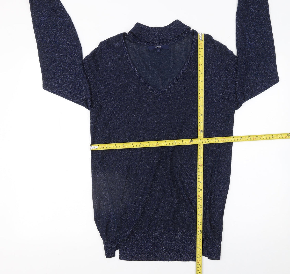 Next Women Blue V-Neck Glitter Knit Jumper Size 8