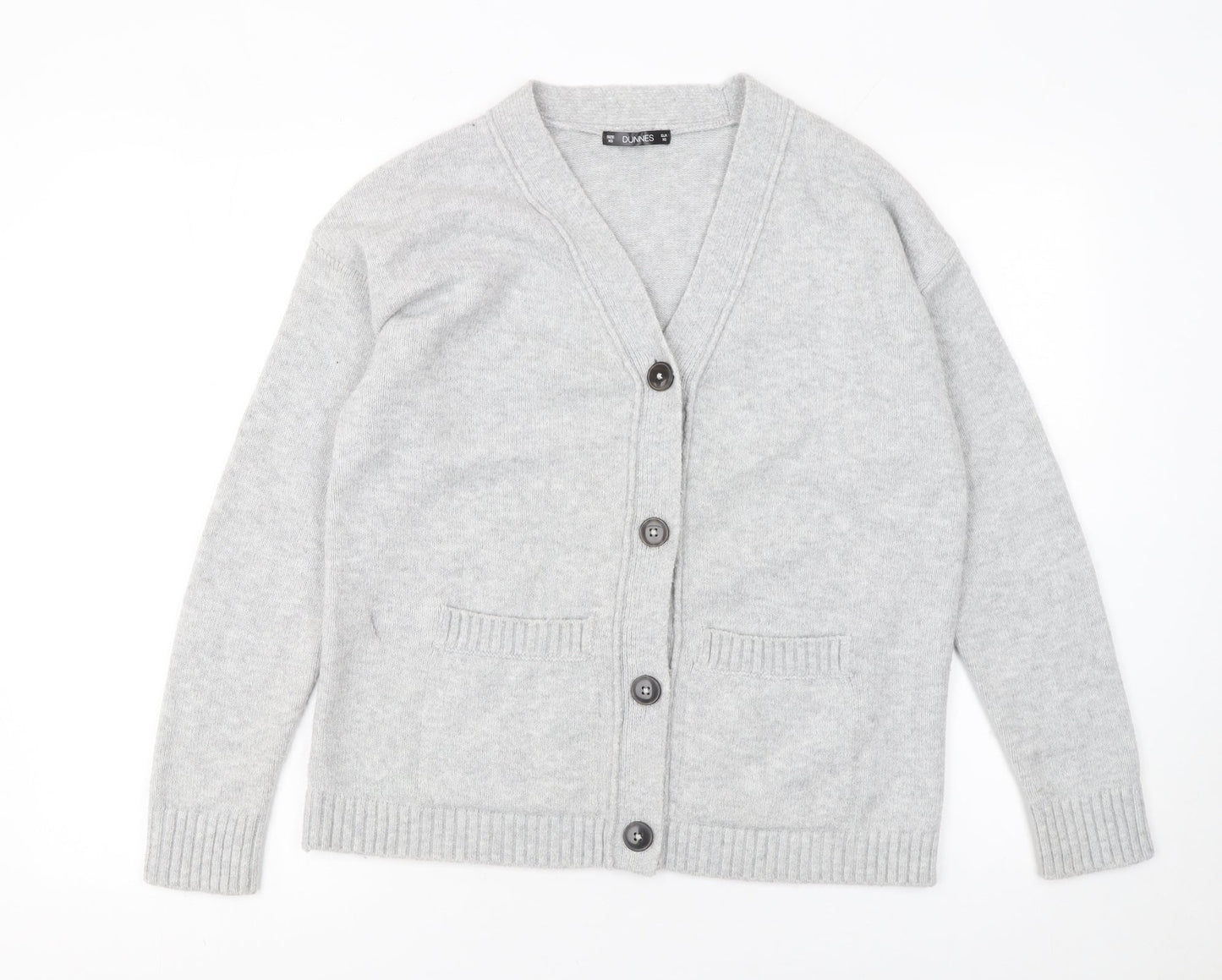 Dunnes Women Grey V-Neck Button Cardigan XS Knit Wool Blend