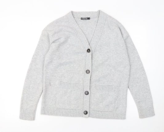 Dunnes Women Grey V-Neck Button Cardigan XS Knit Wool Blend