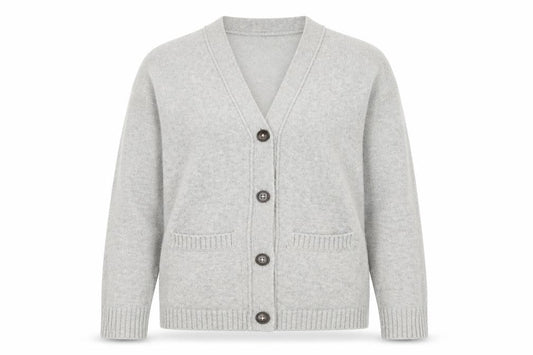 Front view of Dunnes Women Grey V-Neck Button Cardigan XS Knit Wool Blend