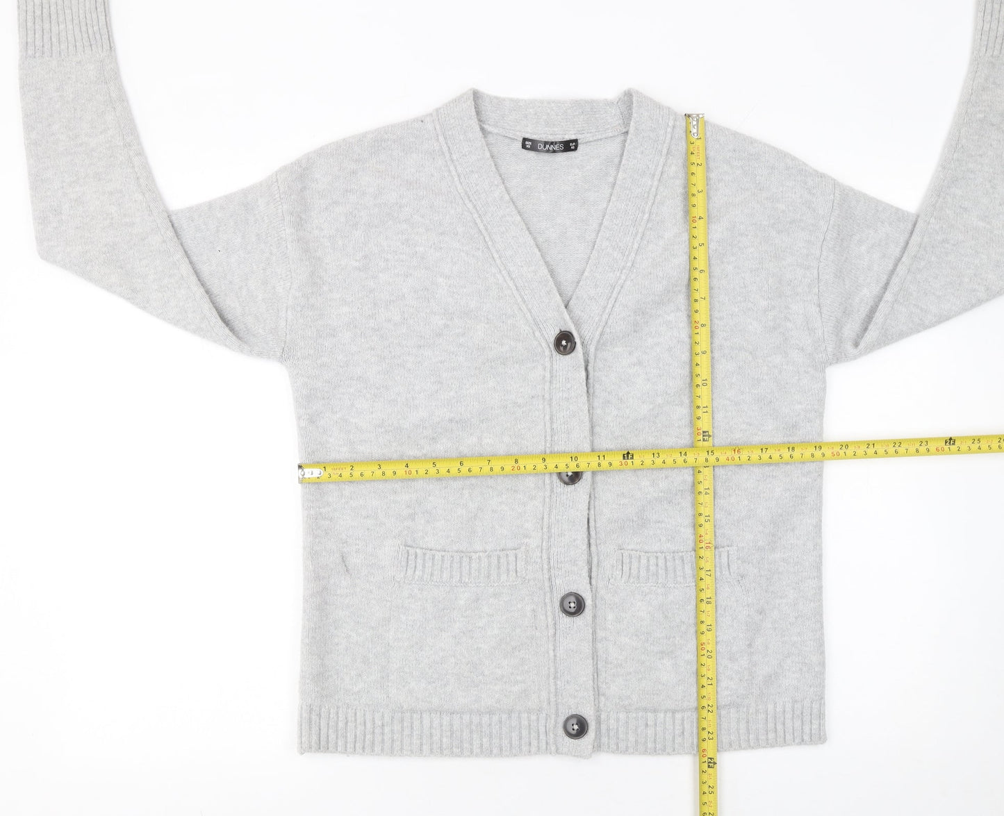 Dunnes Women Grey V-Neck Button Cardigan XS Knit Wool Blend