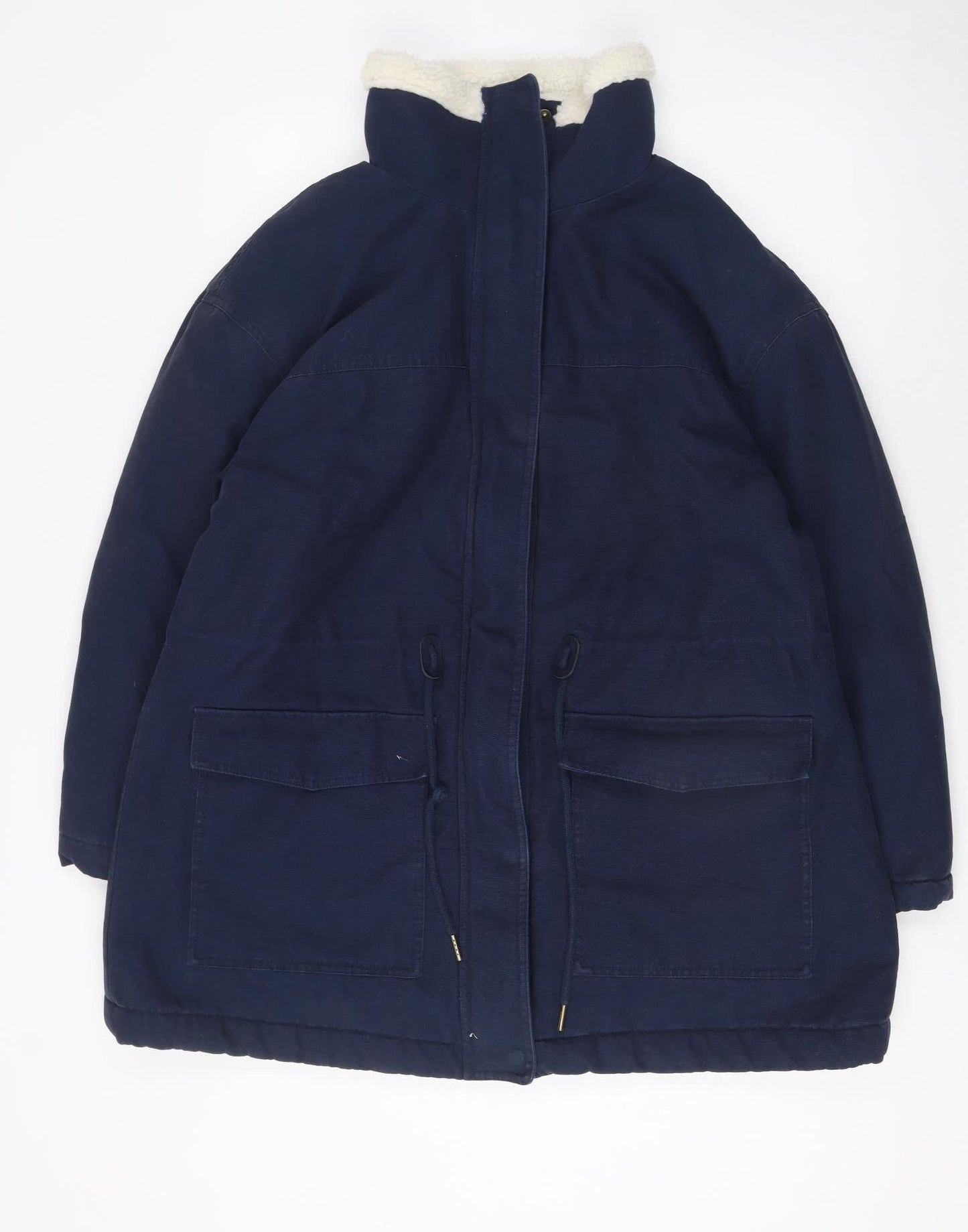 Marks and Spencer Women's Blue Parka Coat Size 16 Cotton Lined Winter Jacket