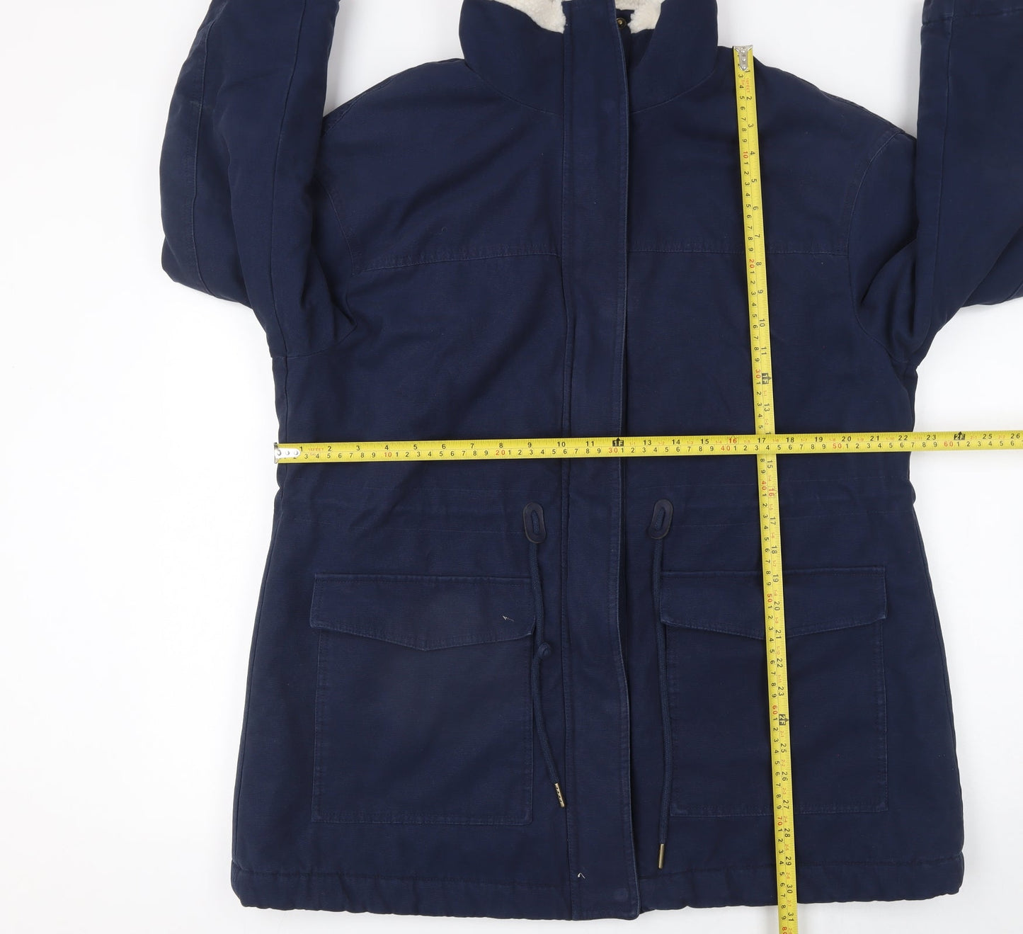 Marks and Spencer Women's Blue Parka Coat Size 16 Cotton Lined Winter Jacket