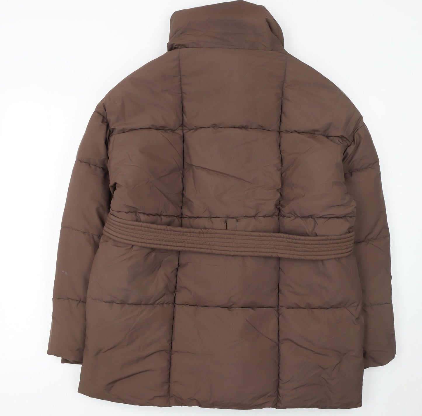 Go.G.G Women Brown Belted Puffer Coat M Mid-Length Quilted Winter Jacket