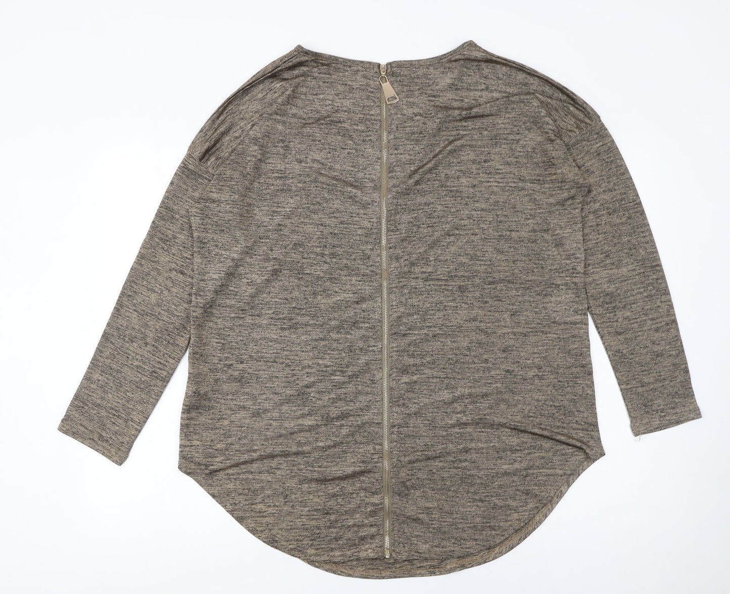 Quiz Women Brown 3/4 Sleeve Stretch Zip Back Blouse Size L