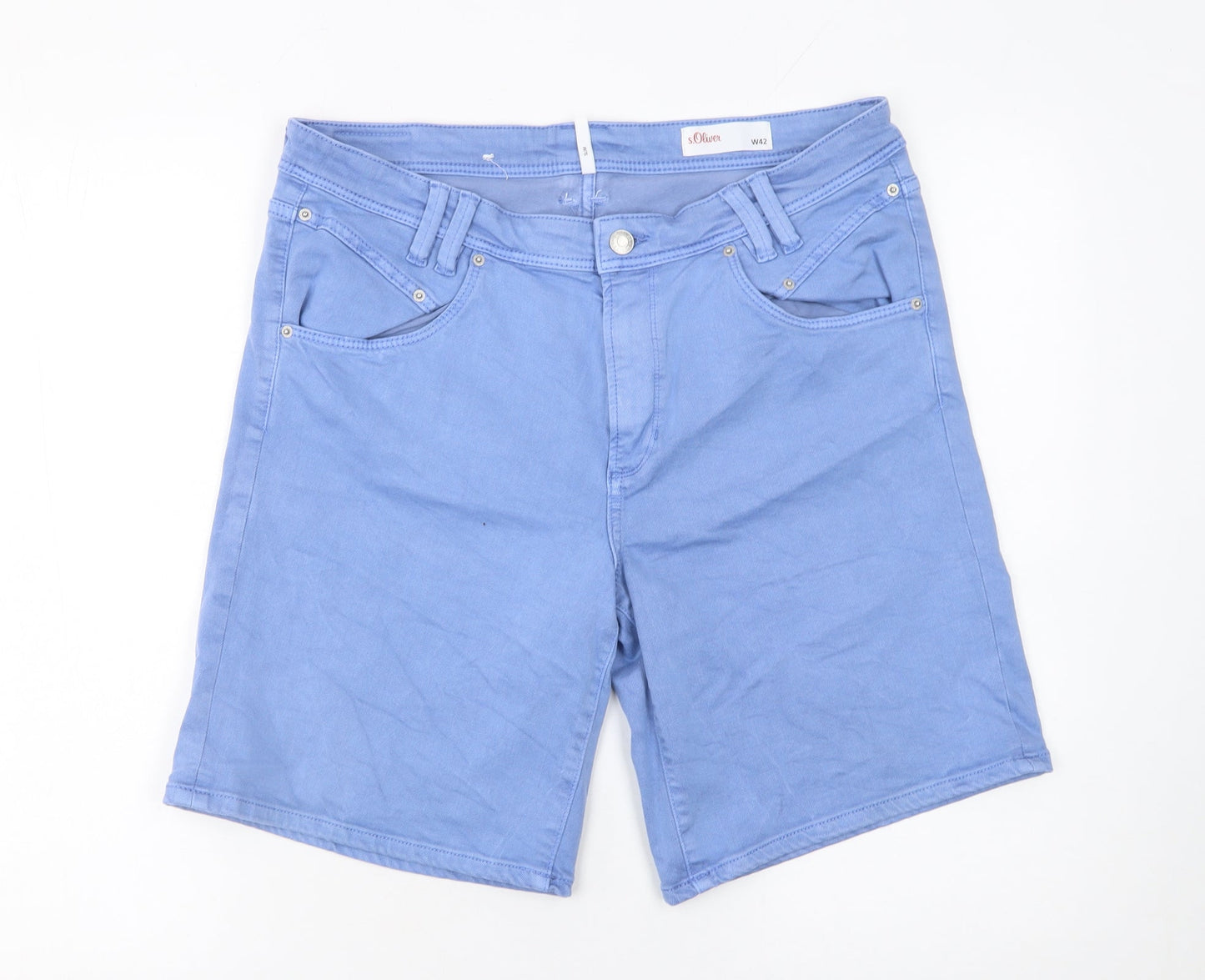 s.Oliver Women Blue W42 Bermuda Shorts Cotton Blend Casual