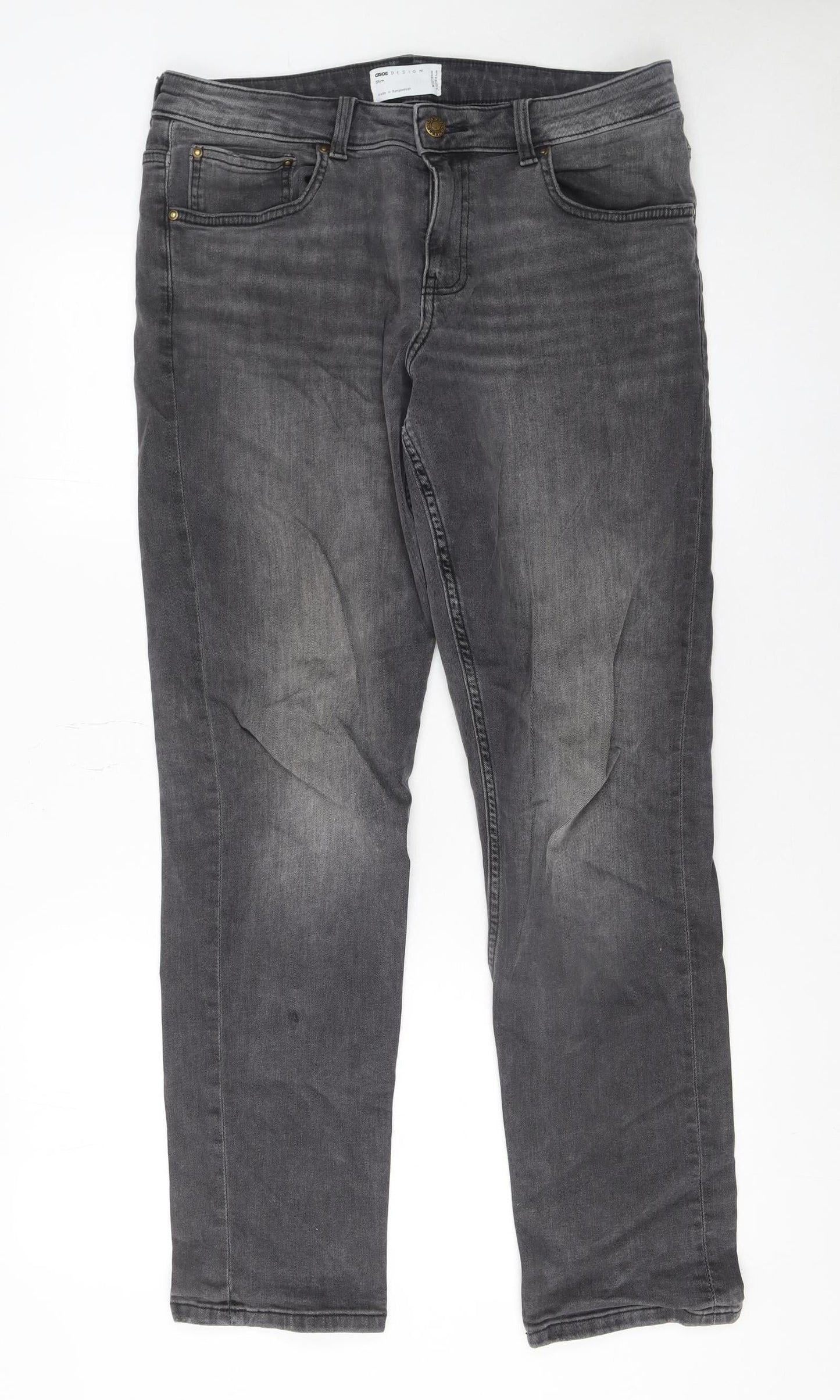 ASOS Design Men's Grey Straight Fit Stretch Jeans 32W 32L Denim