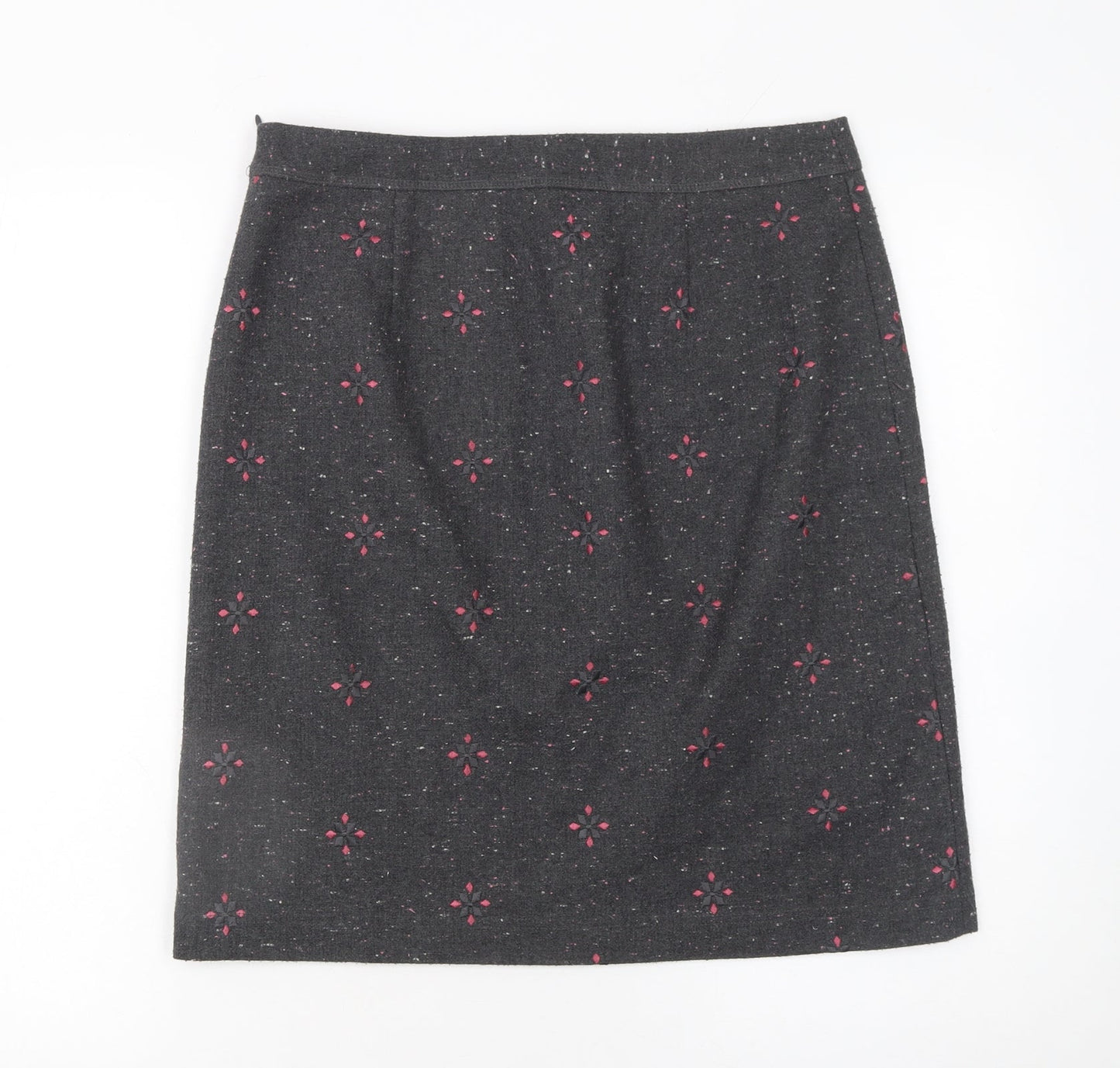 White Stuff Womens Grey Embroidered Wool Blend Pencil Skirt Size 10