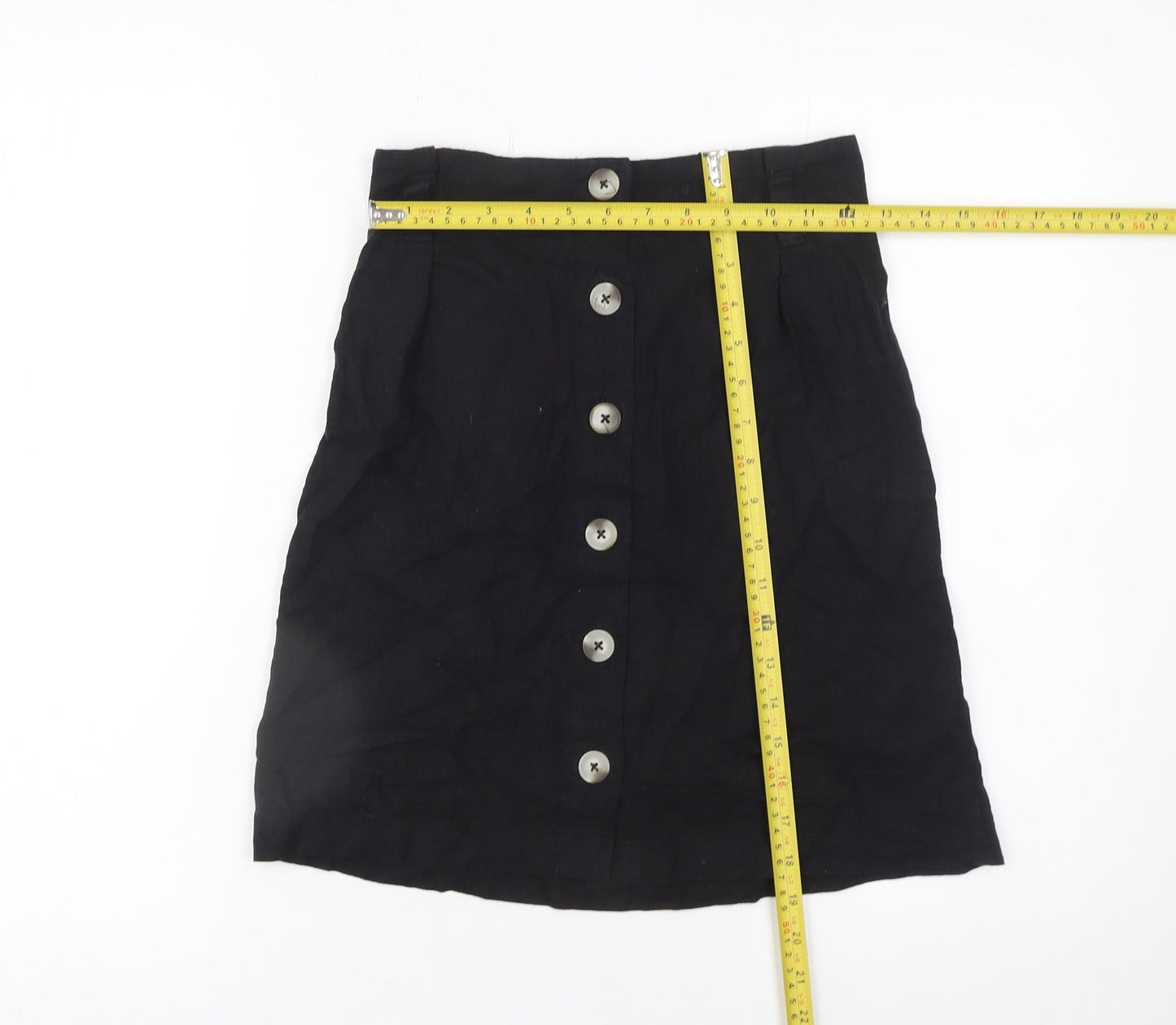 New Look Women’s Black Linen Blend A-Line Button Skirt Size 6