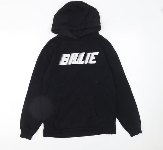 Primark Boys Black Hoodie 10-11 Years Pullover Fleece Graphic BILLIE Top