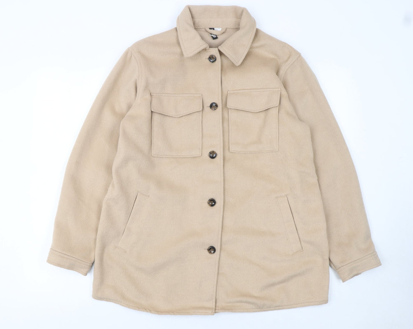 H&M Women Beige Mid-Length Button Basic Jacket Size S